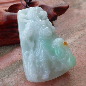 Certified Natural Burma A Jade jadeite Guan Gong God Dragon Pendant Necklace